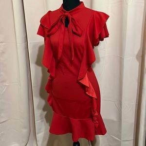 Super cute frilly, flowy little red dress.